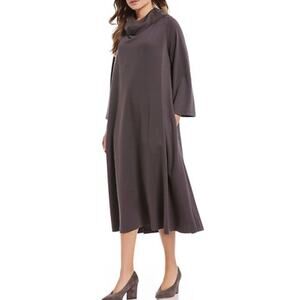 Bryn Walker Henrietta Cowl Neck Dress M‎ Mocha Gray Ponte Knit Midi